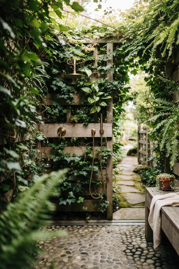 Living Green Wall BRustic Outdoor Shower Ideasackdrop