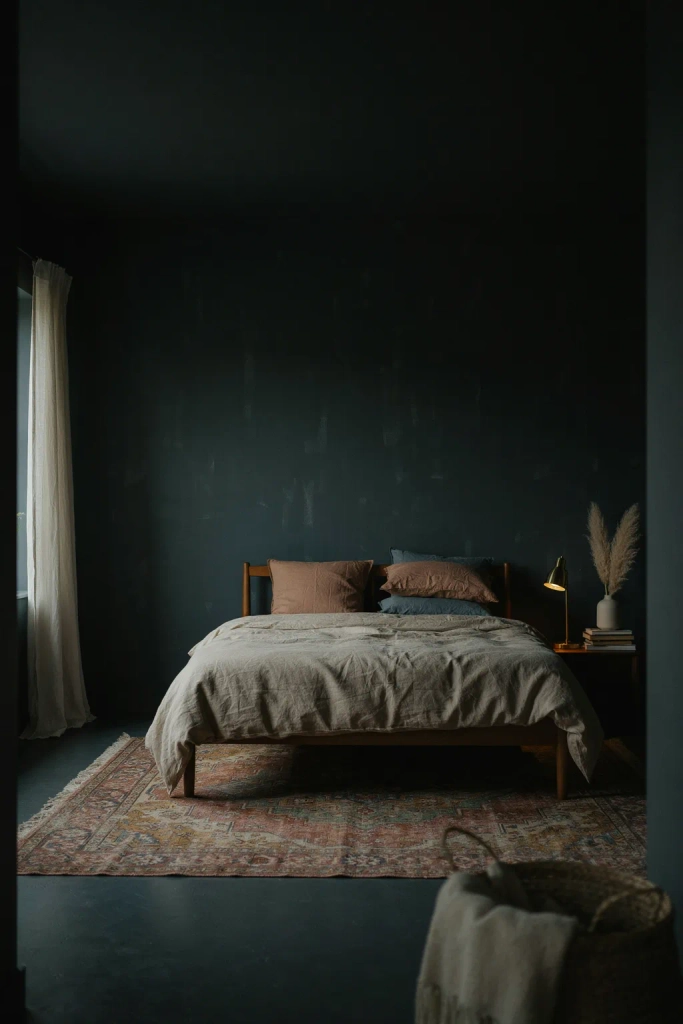Moody Bedroom with Vintage Rugs