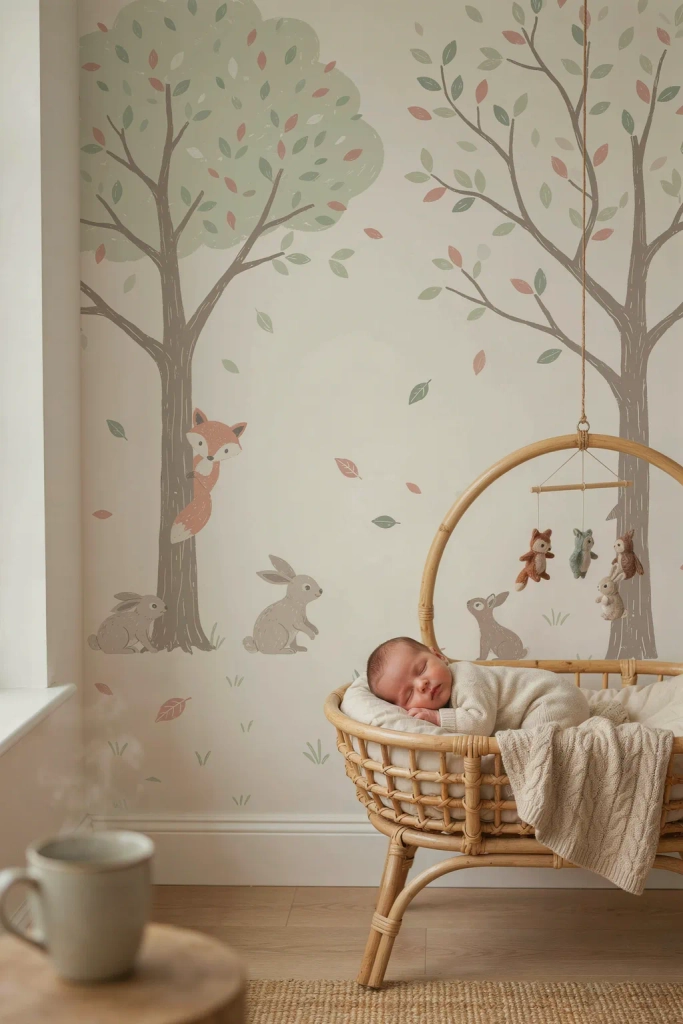 Rattan Bassinet with Forest Backdrop