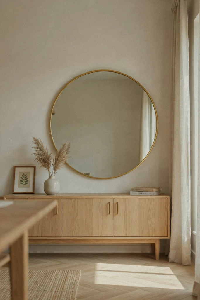 Round Mirror Above a Sideboard