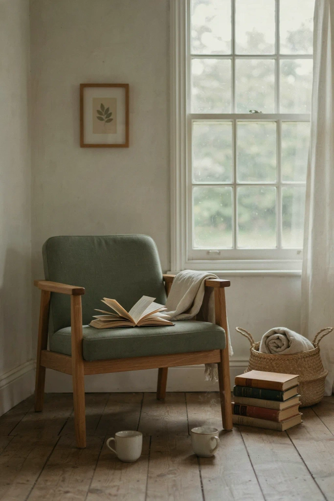 Sage Green Accent Chair with Wood Frame