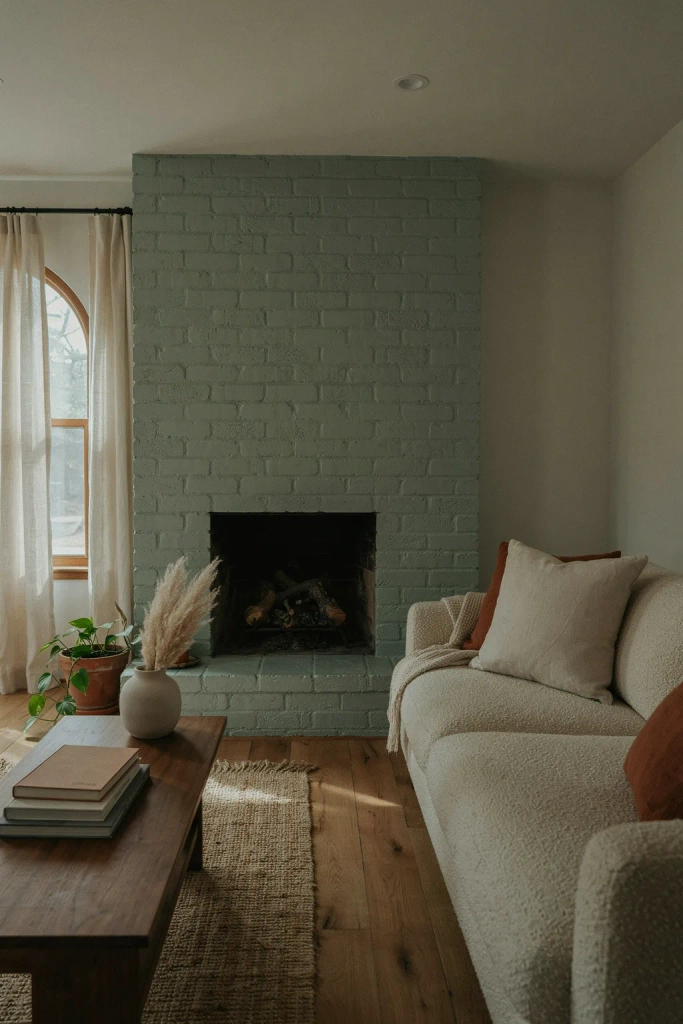 Sage Green Painted Fireplace Surround
