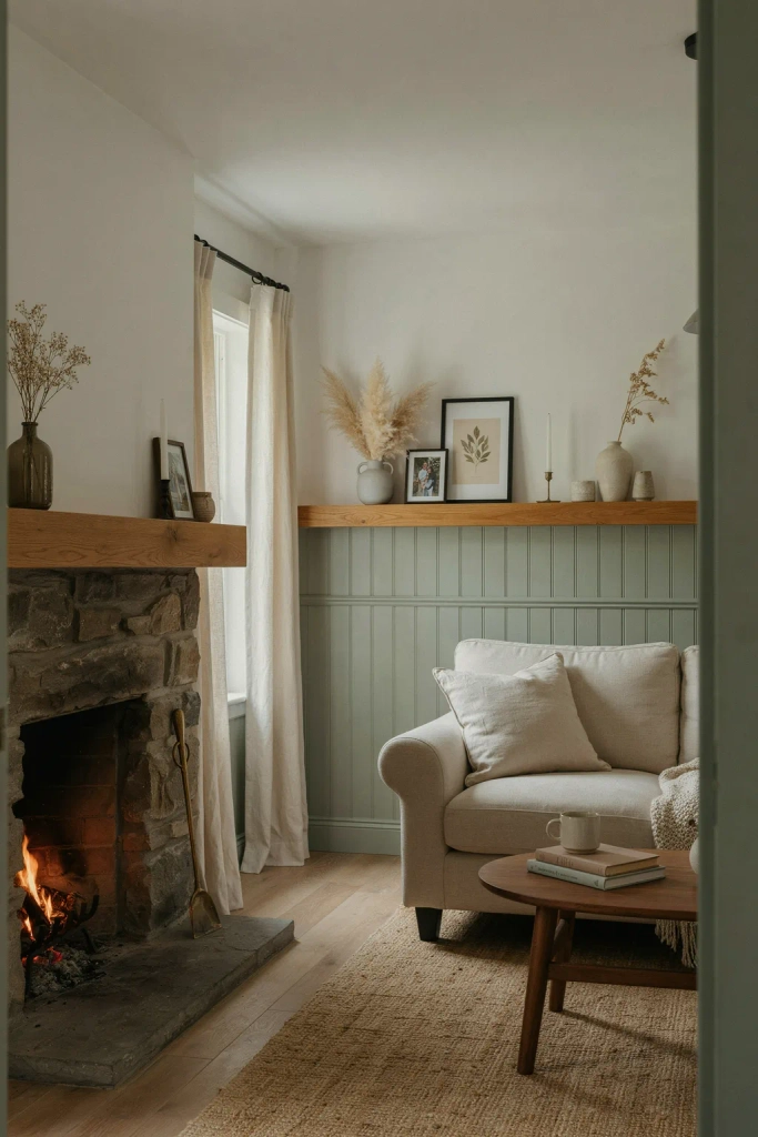 Sage Green Wainscoting with White Walls