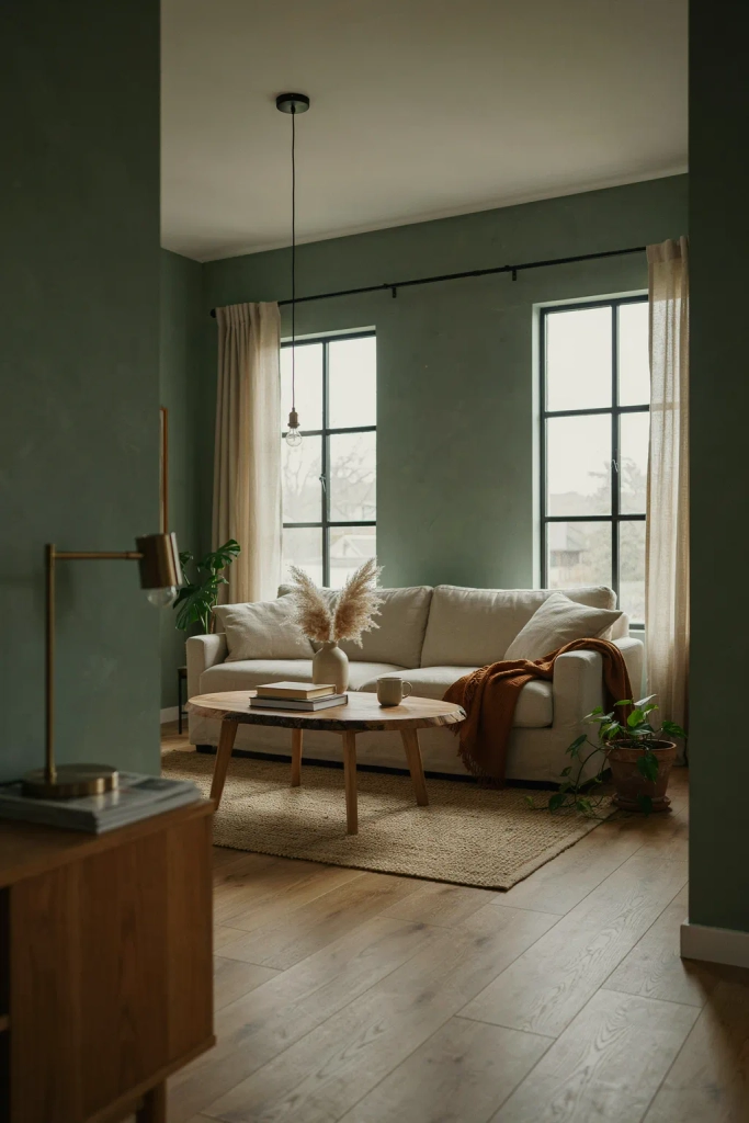 Sage Green Walls with Black Iron Accents