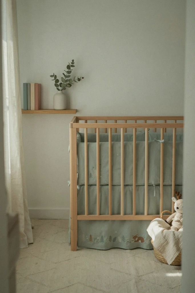 Soft Green Crib Skirt with Forest Motifs Woodland Nursery Ideas