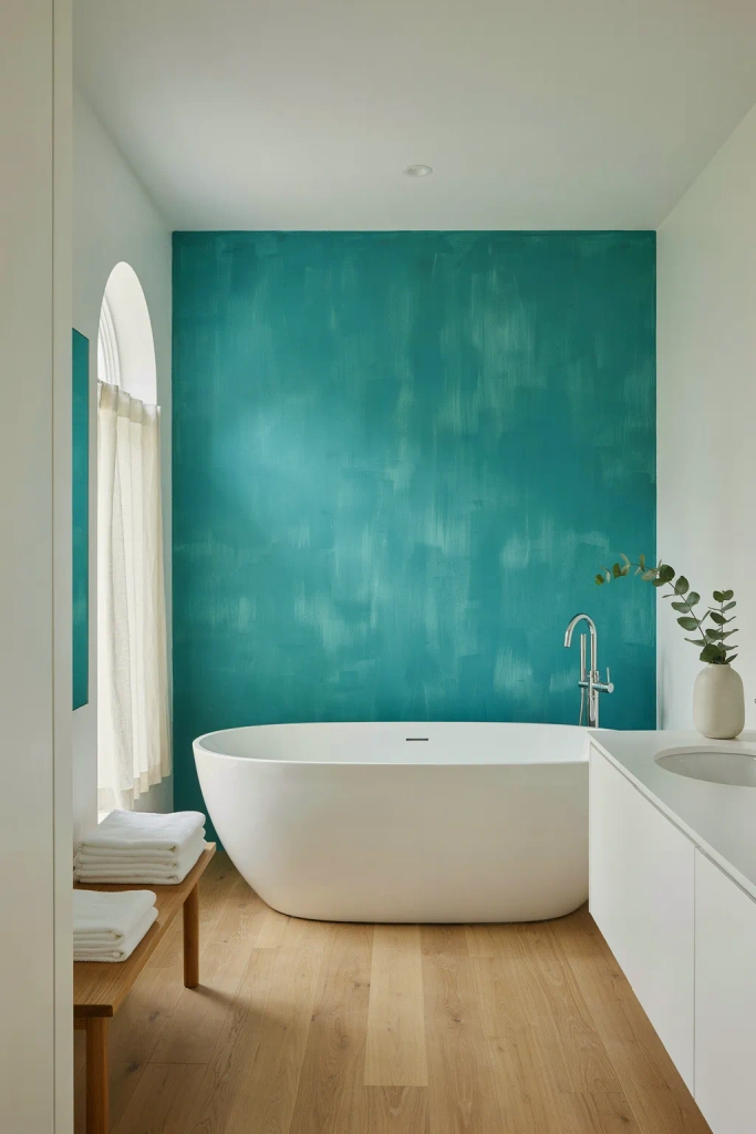 Teal Accent Wall with White Fixtures
