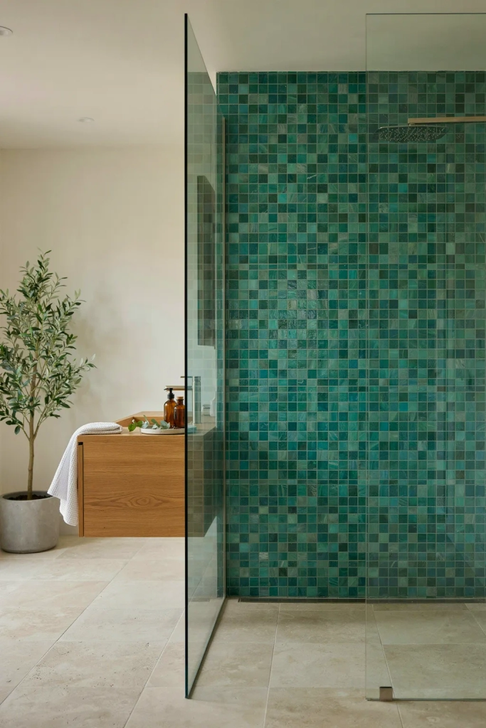 Teal Mosaic Shower Tile