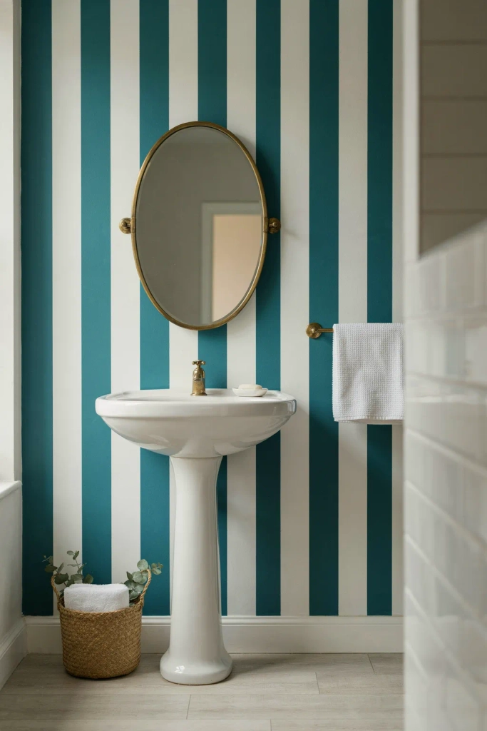 Teal and White Striped Walls