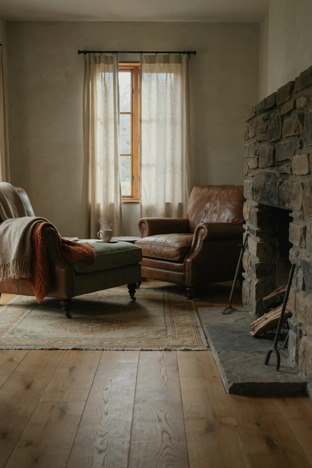 Vintage Leather Armchairs with Sage Accents